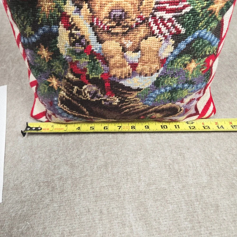 Christmas Golden Retriever Puppy Needlepoint Pillow Red Velvet Back Holiday